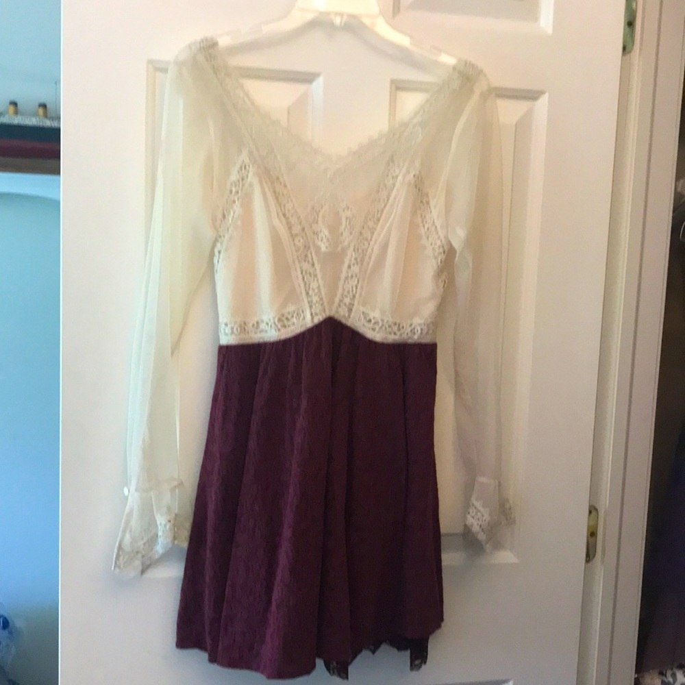 Free people romantic victorian dress lace sheer xs 0